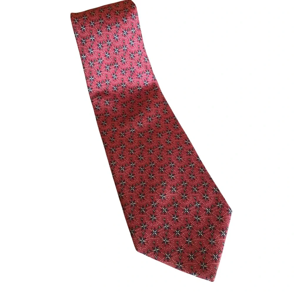 Vineyard Vines Pink Compass Rose North Nautical Silk Tie Handmade USA